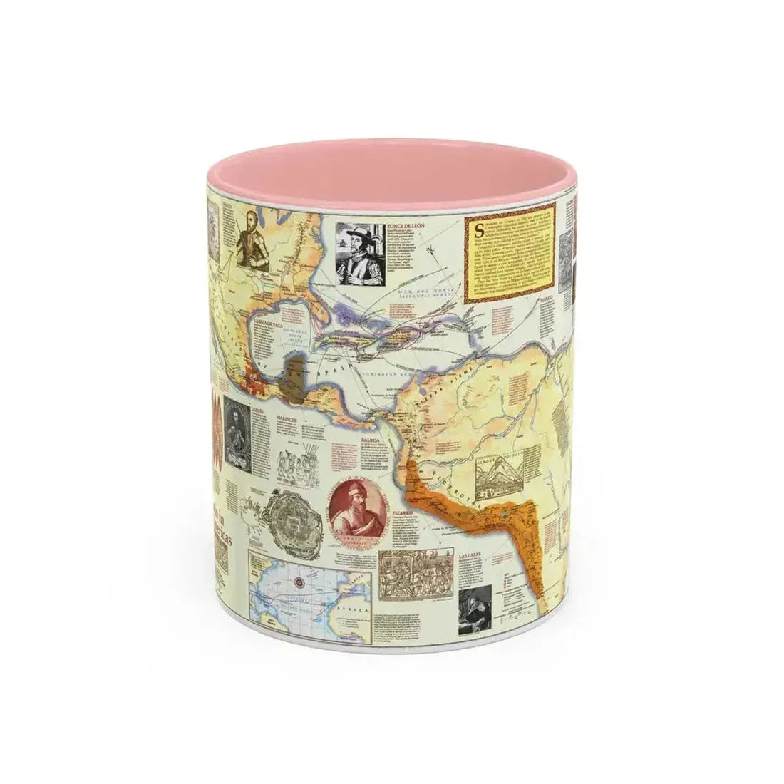 Americas - Spain in the (1992) (Map) Accent Coffee Mug 11oz Pink - Go Mug Yourself