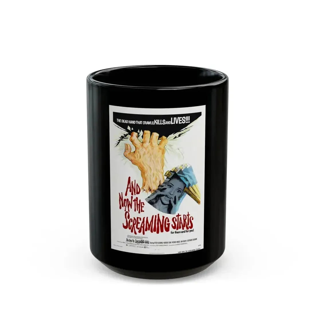 AND NOW THE SCREAMING STARTS 1973 Movie Poster - Black Coffee Mug 15oz - Go Mug Yourself