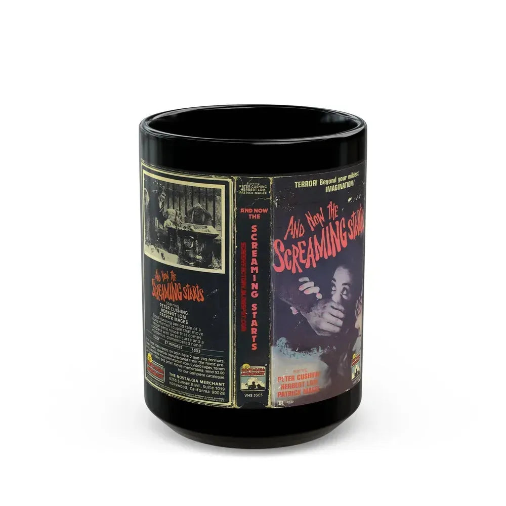 AND NOW THE SCREAMING STARTS NOSTALGIA MERCHANT (VHS COVER) - Black Coffee Mug 15oz - Go Mug Yourself