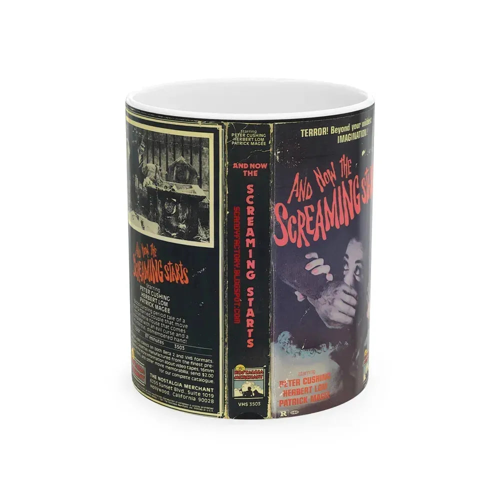 AND NOW THE SCREAMING STARTS NOSTALGIA MERCHANT (VHS COVER) - White Coffee Mug 11oz - Go Mug Yourself