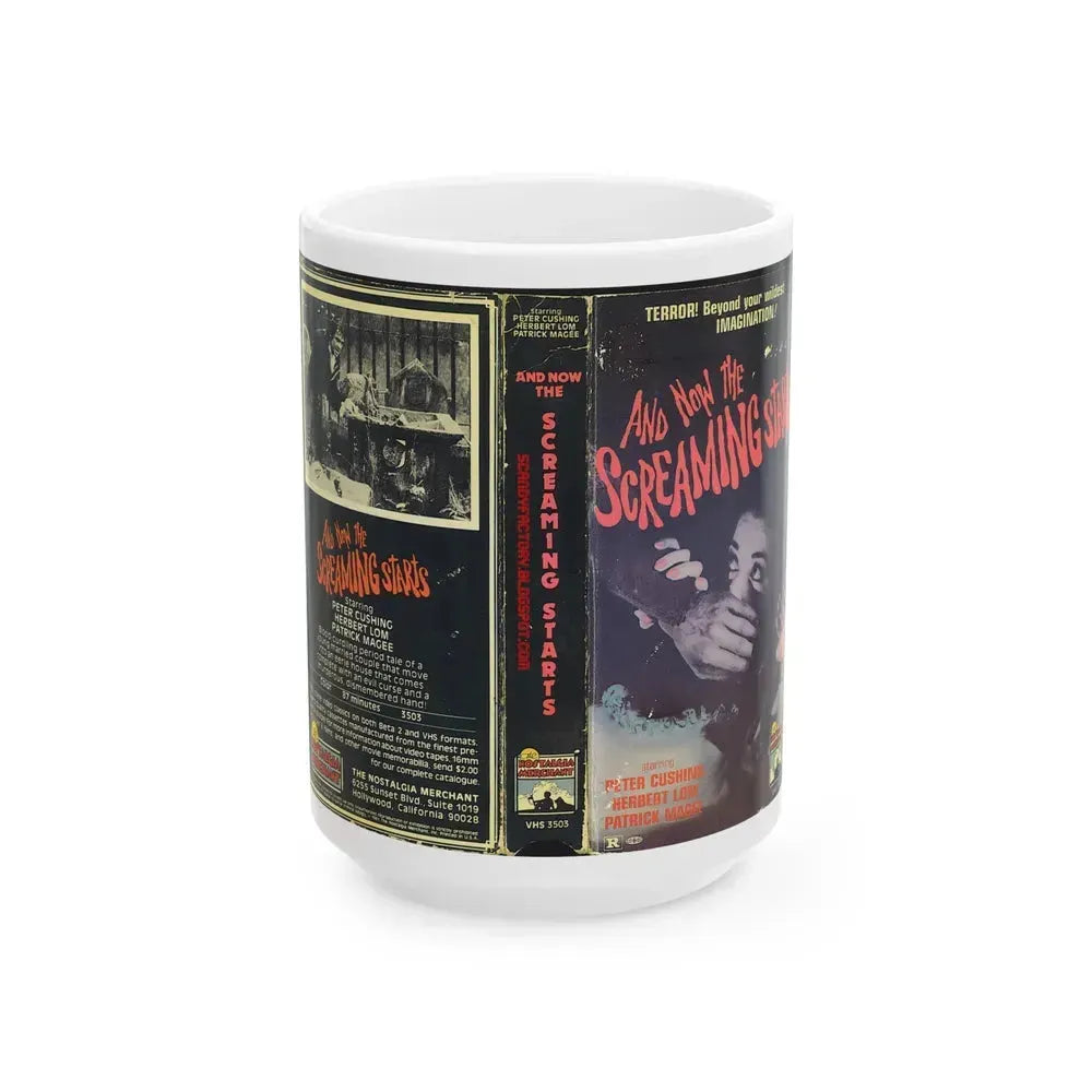 AND NOW THE SCREAMING STARTS NOSTALGIA MERCHANT (VHS COVER) - White Coffee Mug 15oz - Go Mug Yourself