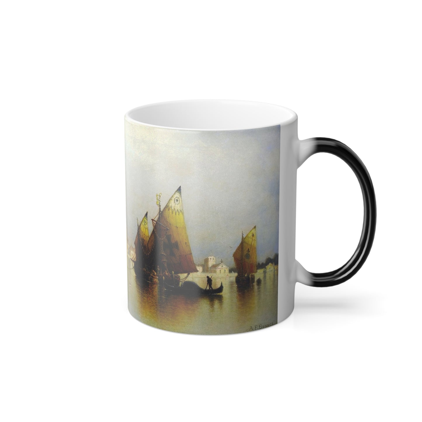 Andre Fisher Bunner (1841-1897) Venetian Fishing Boats, San Lazarro - Oil on Canvas - Color Changing Mug 11oz-Go Mug Yourself