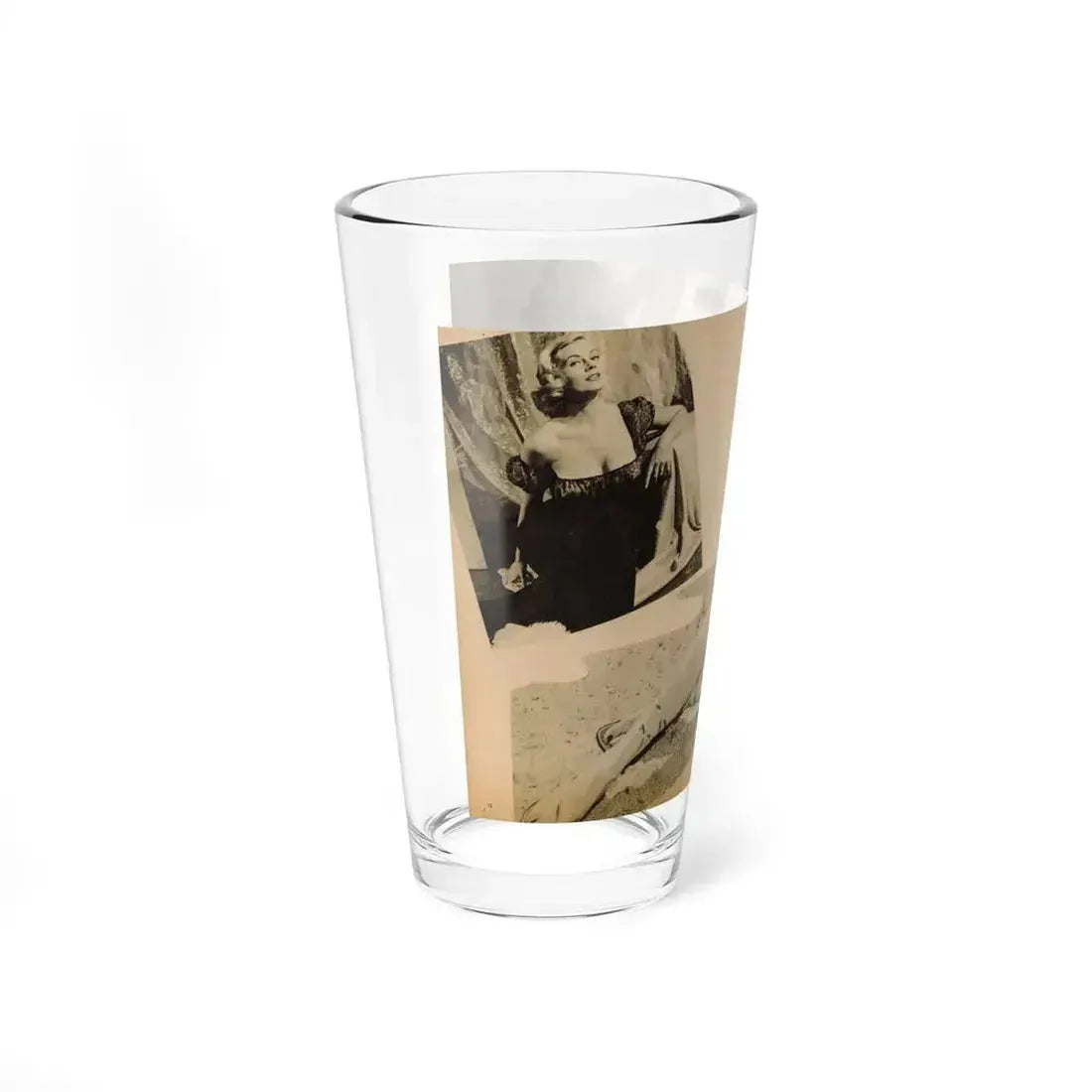 Anita Ekberg #319 - 2 Pages, 1 B&W Photo & 1 B&W Centerfold Photo from Glamorous Models Mag. May '54 (Vintage Female Icon) Pint Glass 16oz - Go Mug Yourself