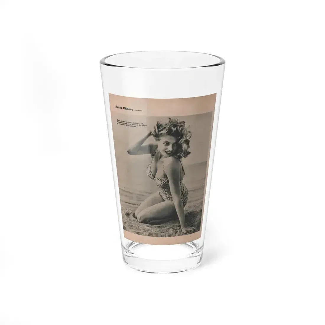 Anita Ekberg #397 - Fabulous Females Mag. Issue #1 '55 - 1 B&W Photo & Caption (Vintage Female Icon) Pint Glass 16oz 16oz - Go Mug Yourself