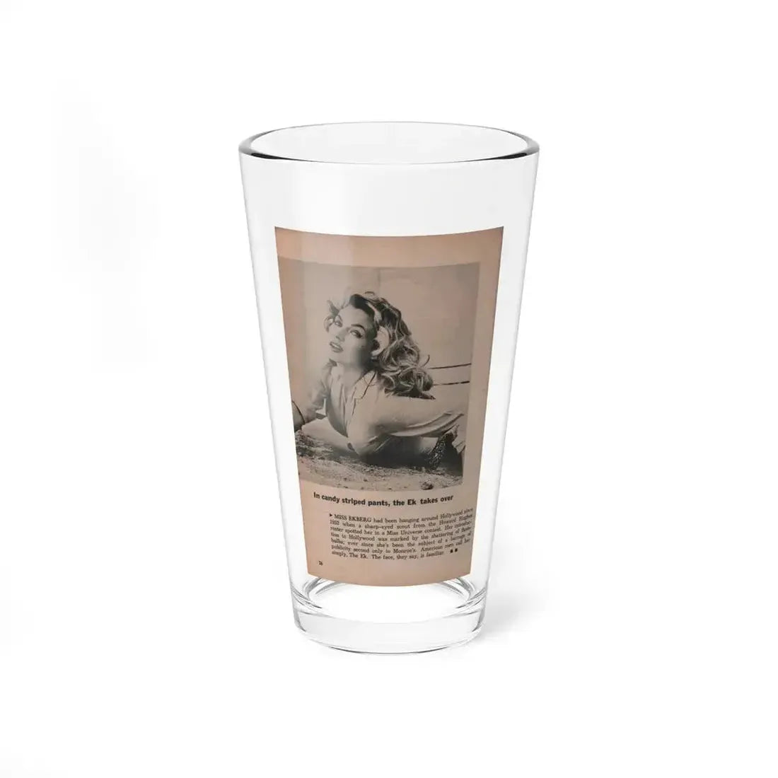 Anita Ekberg #406 - PHOTO Digest Mag. Nov. '55 - 1 Page, 1 B&W Pic (Vintage Female Icon) Pint Glass 16oz 16oz - Go Mug Yourself