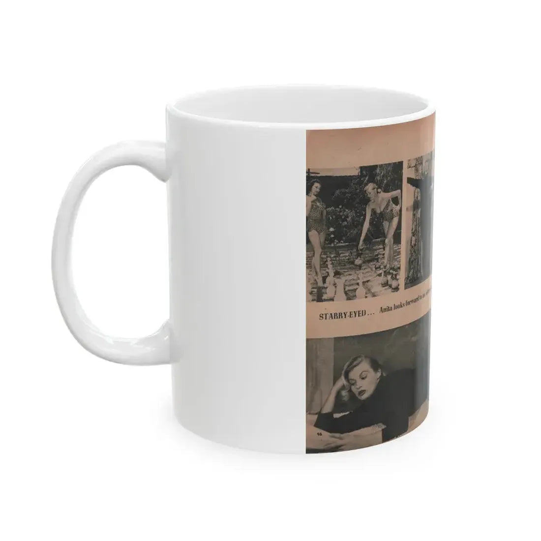 Anita Ekberg #416 - EYE Digest Mag. Nov. '53 - 2 Page, 4 B&W Pics & Caption (Vintage Female Icon) White Coffee Mug - Go Mug Yourself