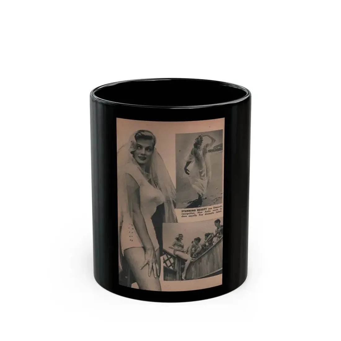 Anita Ekberg #422 - EYE Digest Mag. Jan. '54 - 1 Page, 3 B&W Pics+Caption (Vintage Female Icon) Black Coffee Mug 11oz - Go Mug Yourself