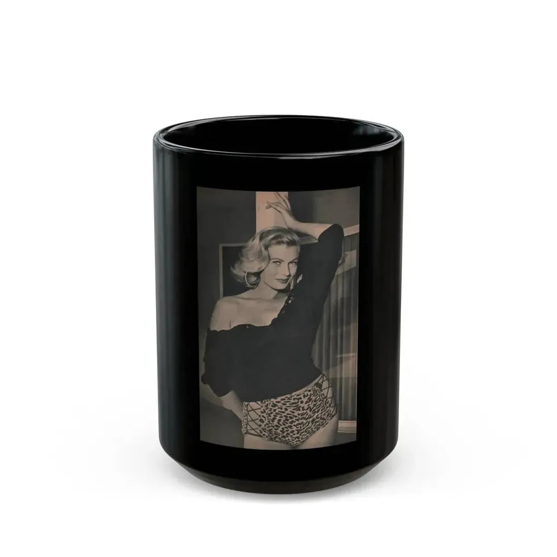 Anita Ekberg #423 - EYE Digest Mag. Jan. '54 - 1 Page & 1 B&W Photo (Vintage Female Icon) Black Coffee Mug 15oz - Go Mug Yourself