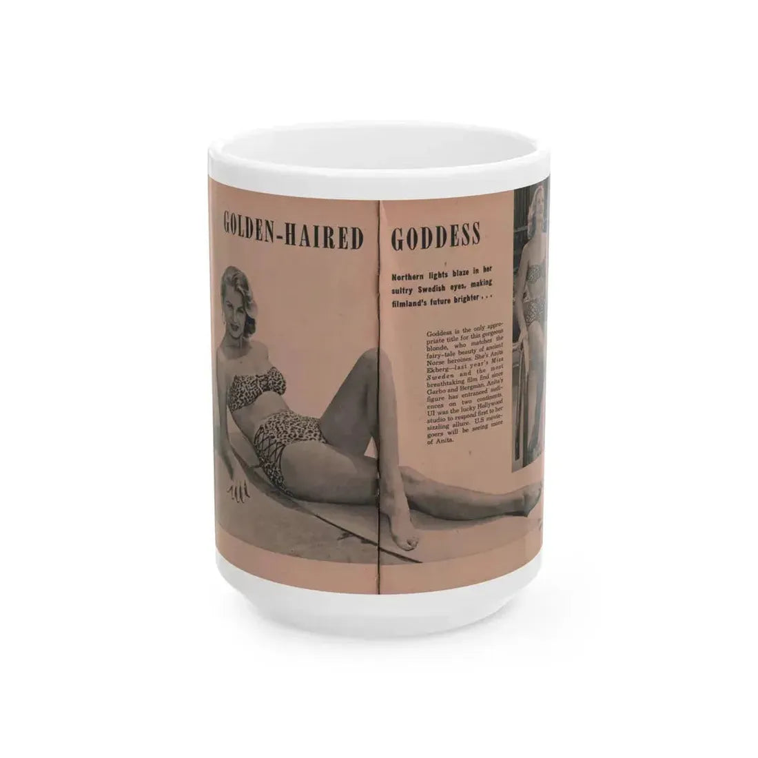 Anita Ekberg #429 - PHOTO Digest Mag. May '54 - 2 Pages 1 B&W Centerfold & 1 Other (Vintage Female Icon) White Coffee Mug 15oz - Go Mug Yourself