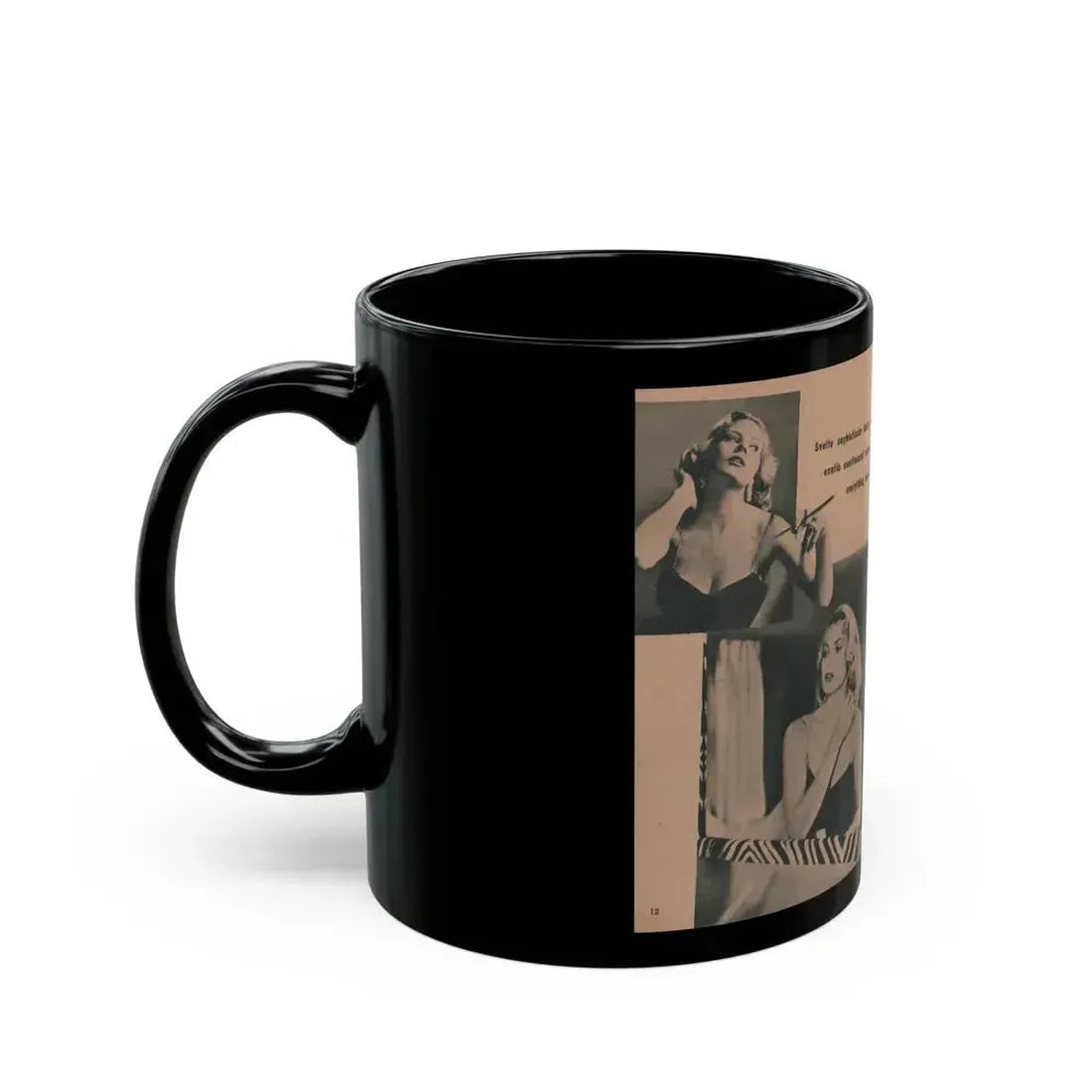 Anita Ekberg #437 - PHOTO Digest March '55 - 2 Pages, 3 B&W Photos & Caption (Vintage Female Icon) Black Coffee Mug - Go Mug Yourself