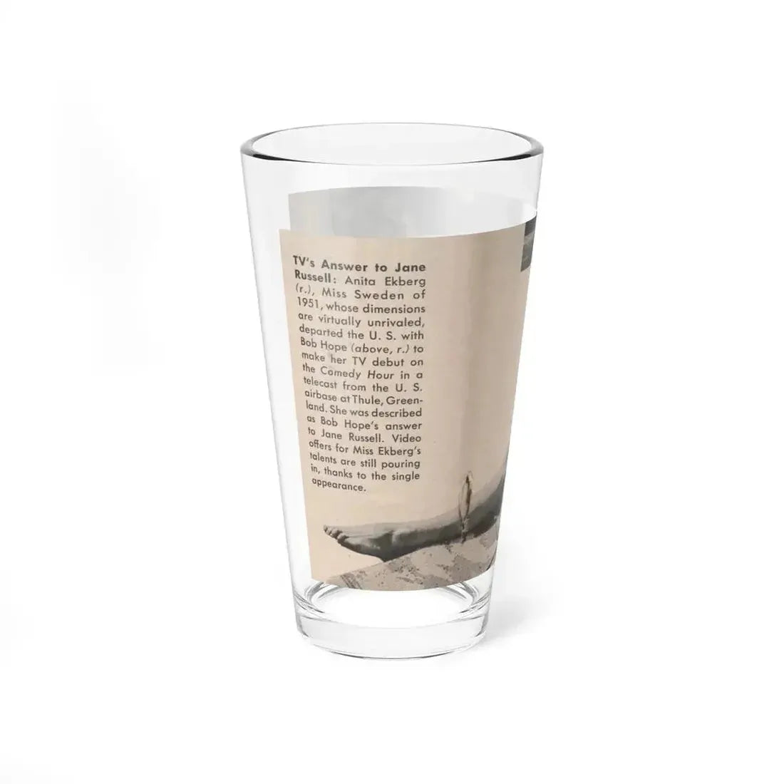 Anita Ekberg #438 - 1 Page & 1 B&W & Short Article from Tempo Pocket Mag. 1-7-55 (Vintage Female Icon) Pint Glass 16oz - Go Mug Yourself