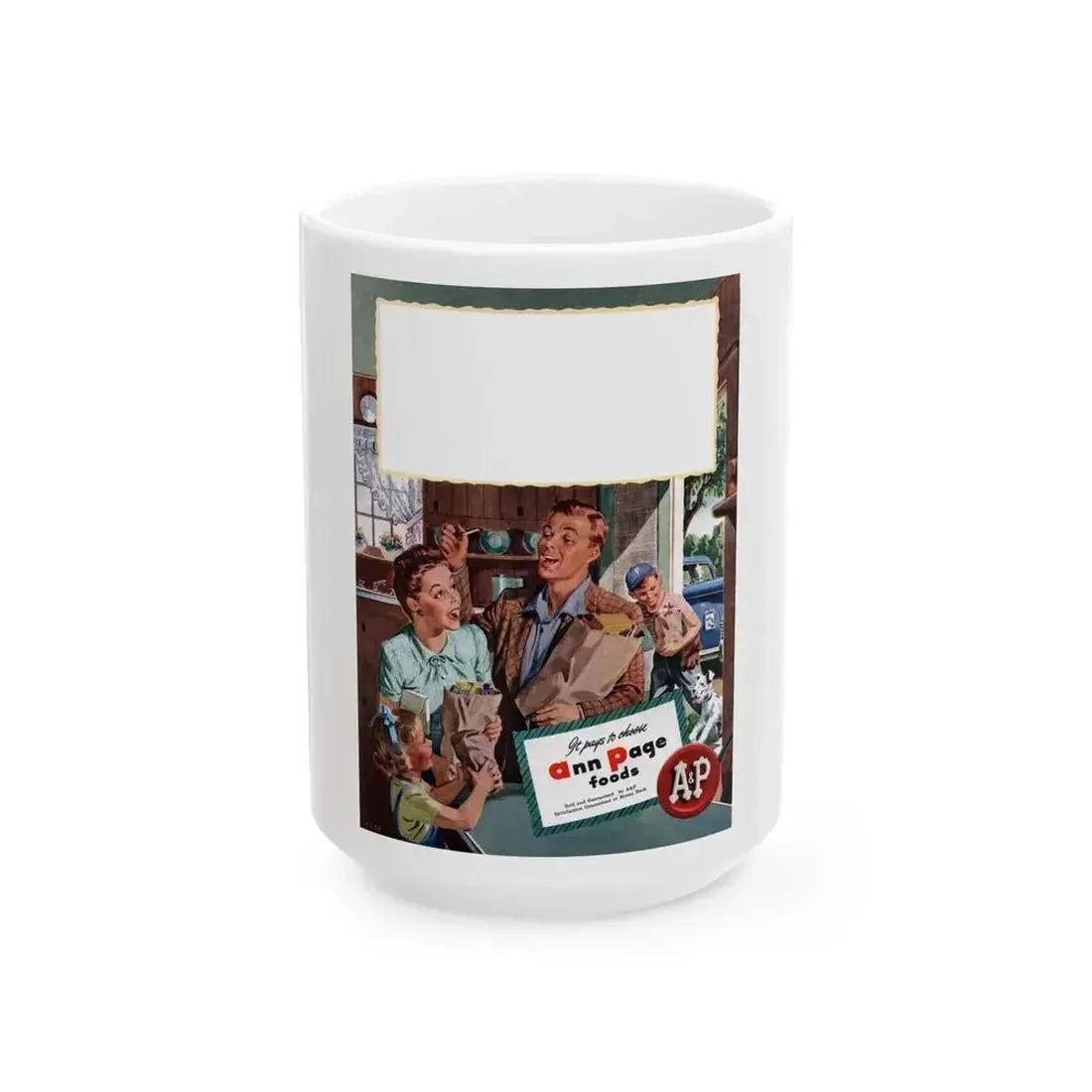 Ann Page ad, Woman's Day, June 1947 - White Coffee Mug 15oz - Go Mug Yourself