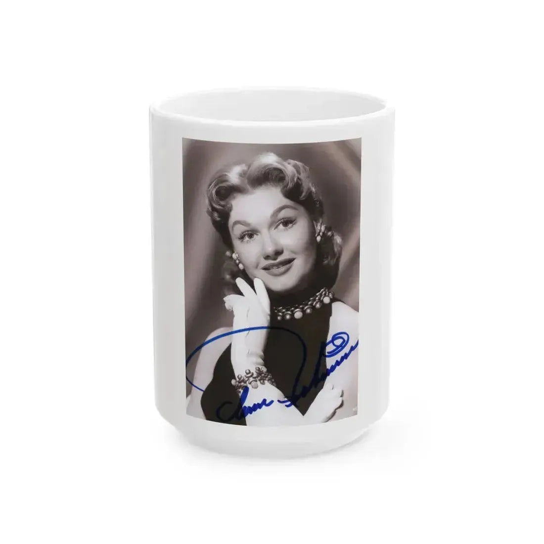 Ann Robinson #42 - 4x6 B&W Signed Glamour Head & Shoulder Photo (Vintage Female Icon) White Coffee Mug 15oz - Go Mug Yourself