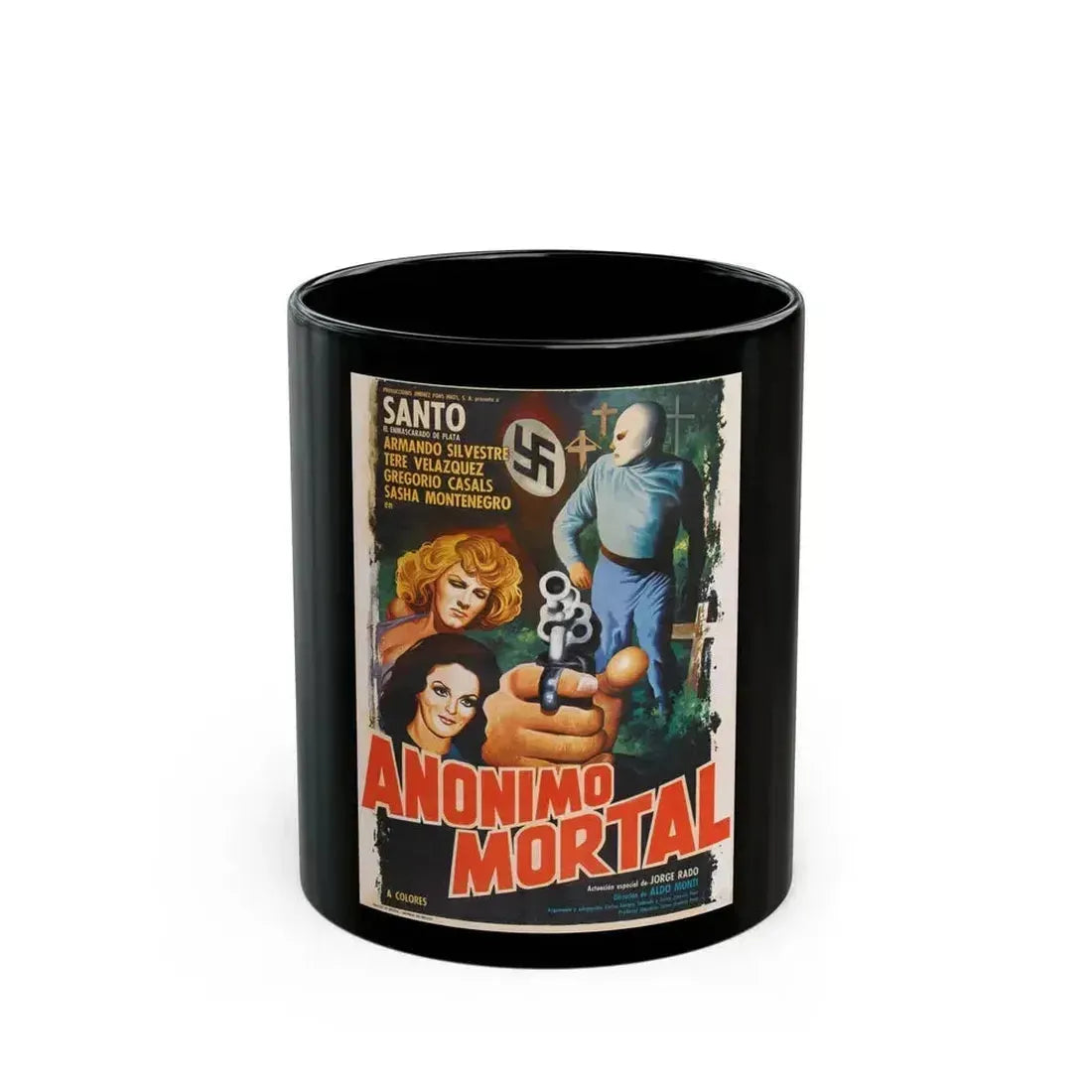 ANONIMOUS DEATH MESSAGE (SANTO) 1975 Movie Poster - Black Coffee Mug 11oz - Go Mug Yourself