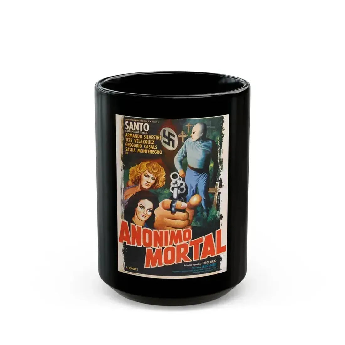 ANONIMOUS DEATH MESSAGE (SANTO) 1975 Movie Poster - Black Coffee Mug 15oz - Go Mug Yourself
