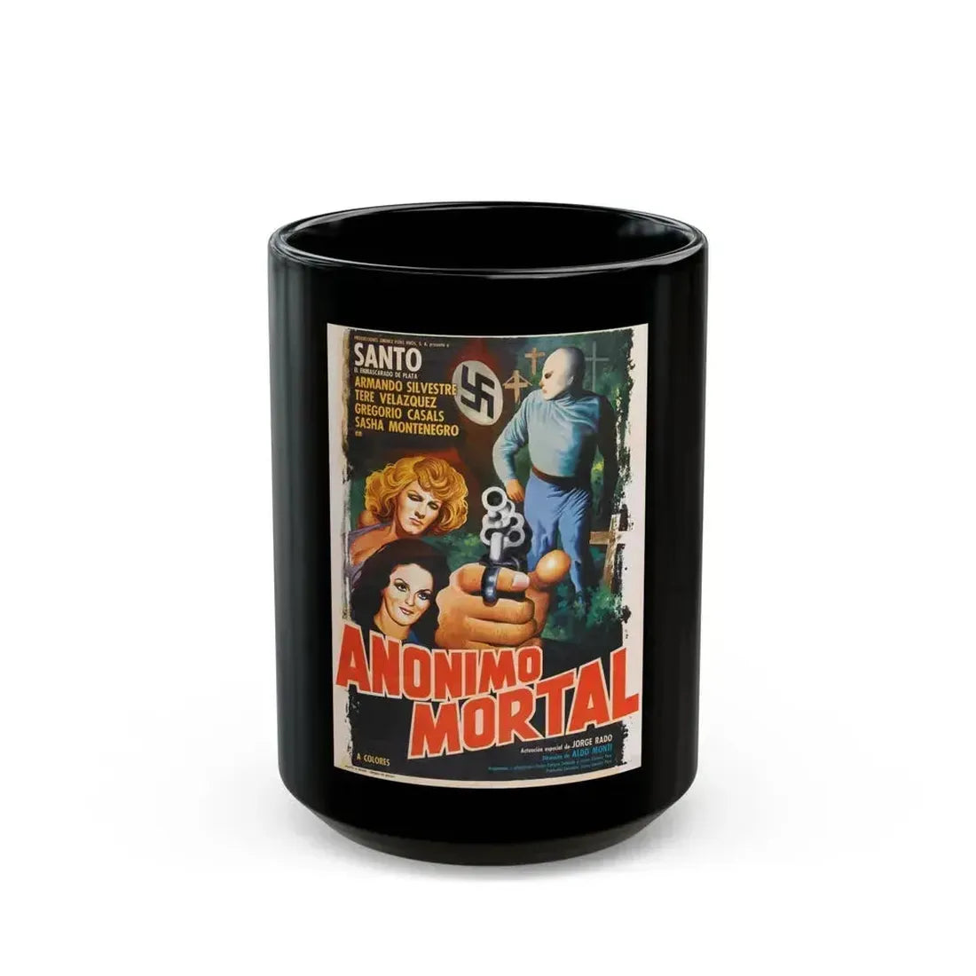 ANONIMOUS DEATH MESSAGE (SANTO) 1975 Movie Poster - Black Coffee Mug 15oz - Go Mug Yourself