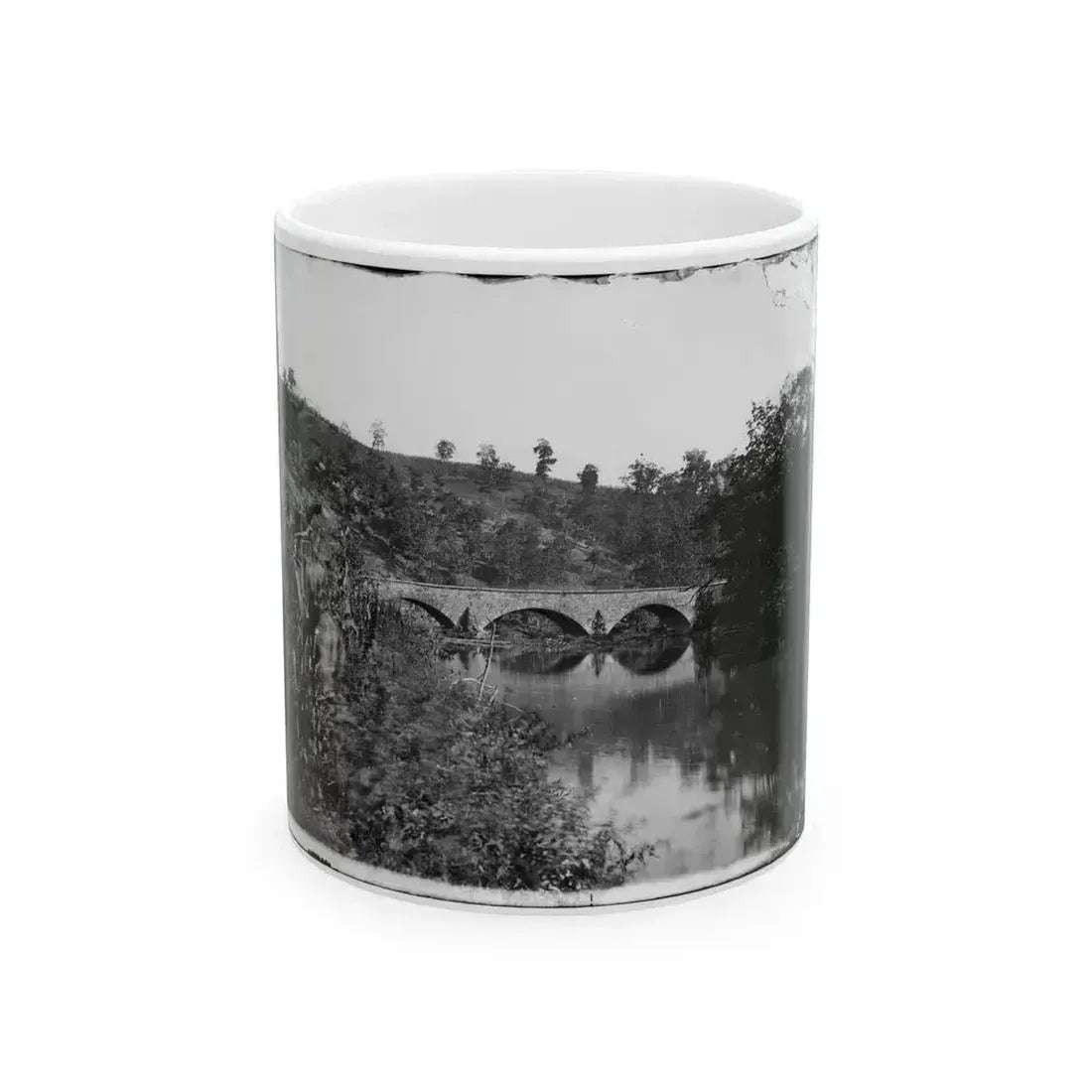 Antietam, Maryland. Antietam Bridge, Looking Down Stream (U.S. Civil War) White Coffee Mug 11oz - Go Mug Yourself