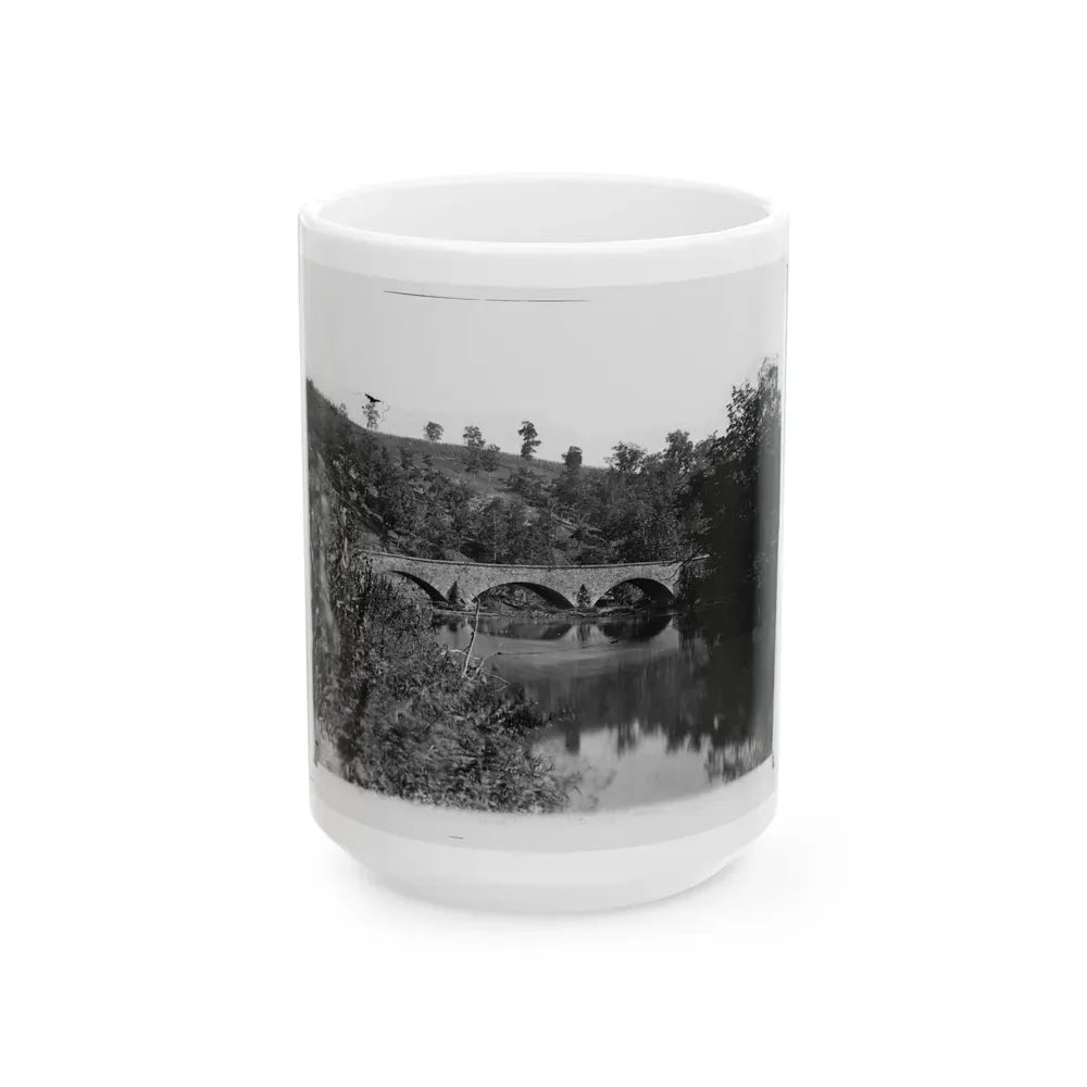 Antietam, Maryland. Antietam Bridge Looking Down Stream (U.S. Civil War) White Coffee Mug - Go Mug Yourself