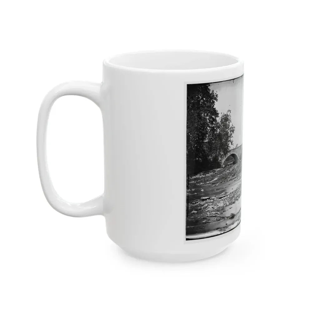 Antietam, Maryland. Antietam Bridge On Sharpsburg And Boonsboro Turnpike (U.S. Civil War) White Coffee Mug - Go Mug Yourself