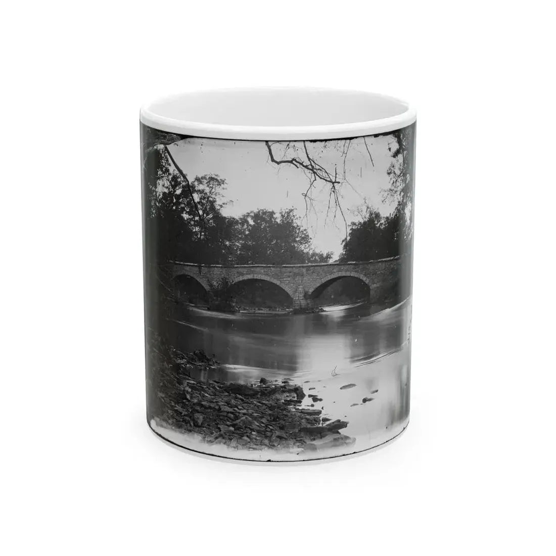 Antietam, Maryland. Burnside Bridge Across The Antietam. Southwest View (U.S. Civil War) White Coffee Mug 11oz - Go Mug Yourself