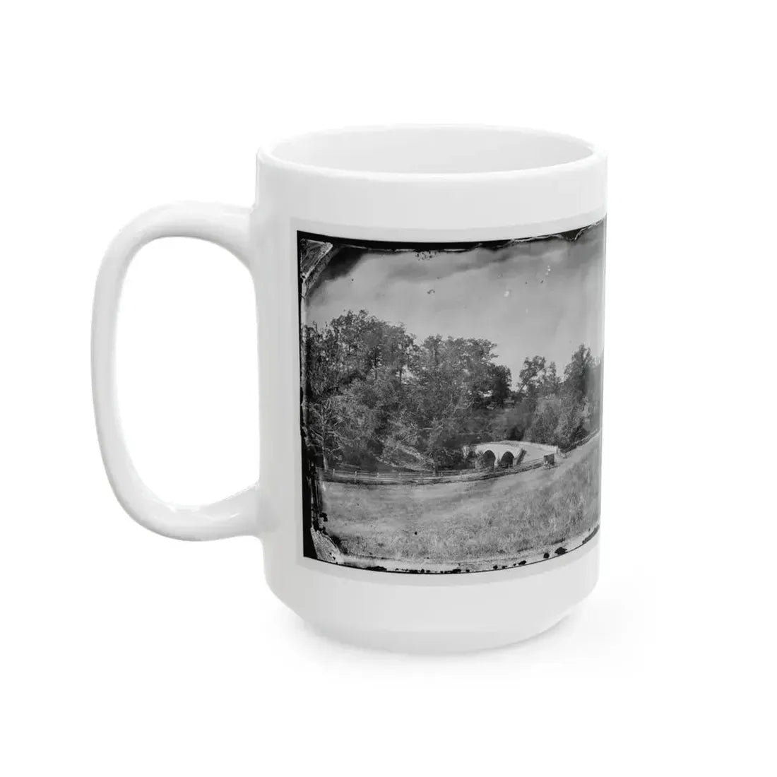 Antietam, Maryland. Burnside Bridge. Southeastern View (U.S. Civil War) White Coffee Mug - Go Mug Yourself