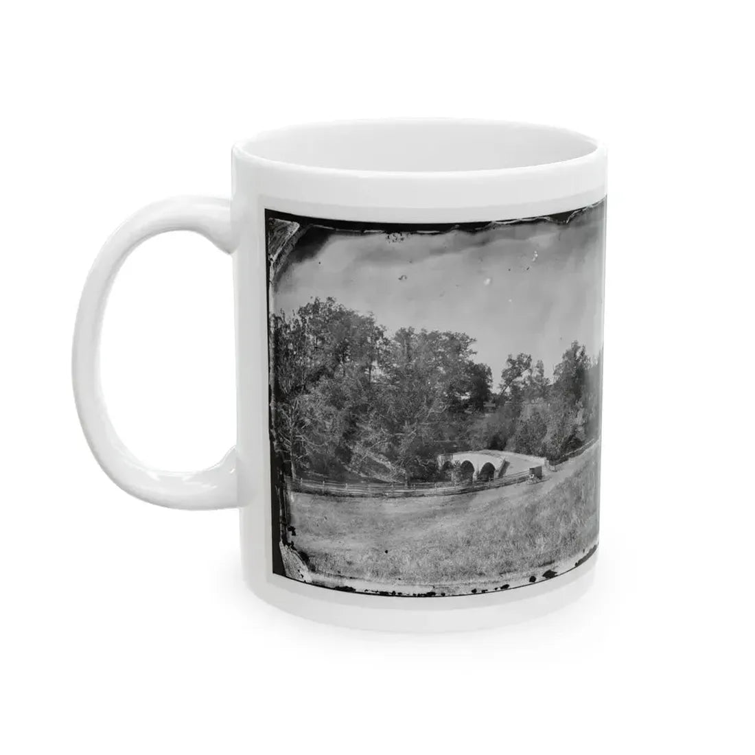 Antietam, Maryland. Burnside Bridge. Southeastern View (U.S. Civil War) White Coffee Mug - Go Mug Yourself