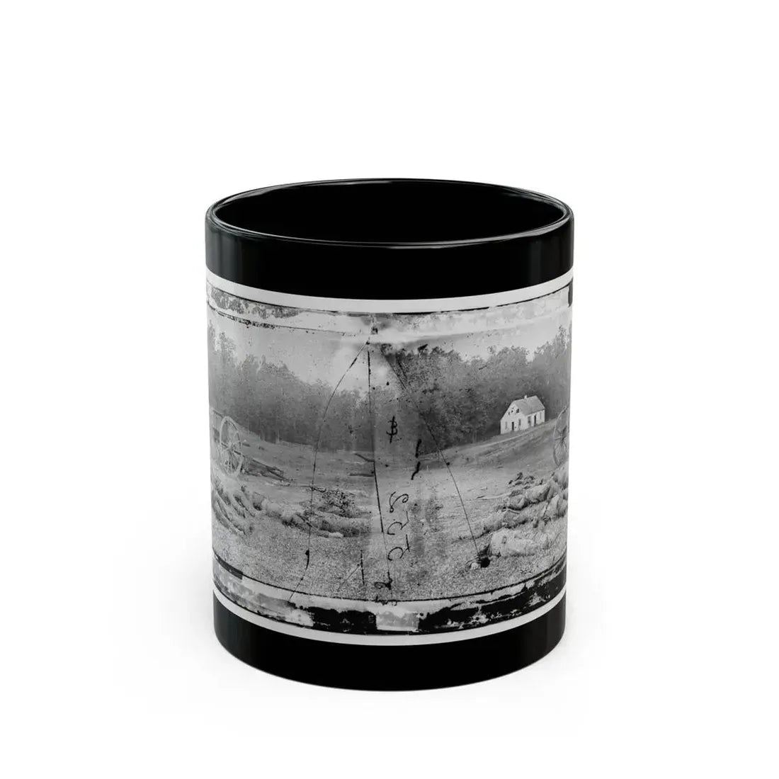 Antietam, Maryland. Field Where Sumner's Corps Charged. Bodies Of Confederate In Front Of The Dunker Church (U.S. Civil War) Black Coffee Mug 11oz - Go Mug Yourself