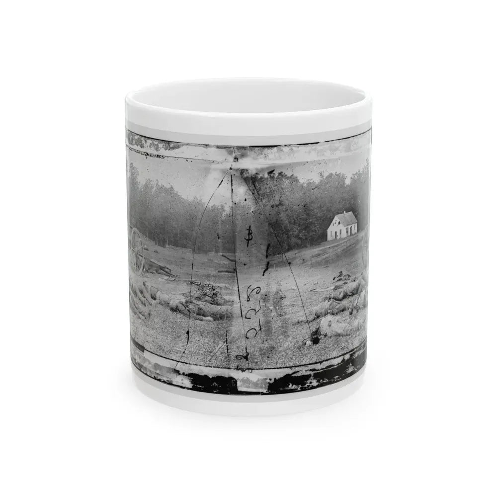Antietam, Maryland. Field Where Sumner's Corps Charged. Bodies Of Confederate In Front Of The Dunker Church (U.S. Civil War) White Coffee Mug 11oz - Go Mug Yourself
