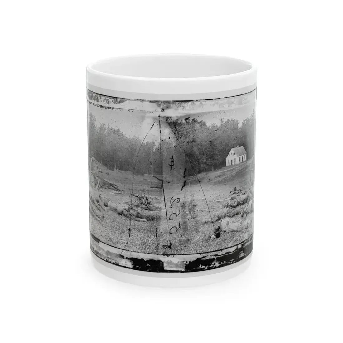 Antietam, Maryland. Field Where Sumner's Corps Charged. Bodies Of Confederate In Front Of The Dunker Church (U.S. Civil War) White Coffee Mug 11oz - Go Mug Yourself