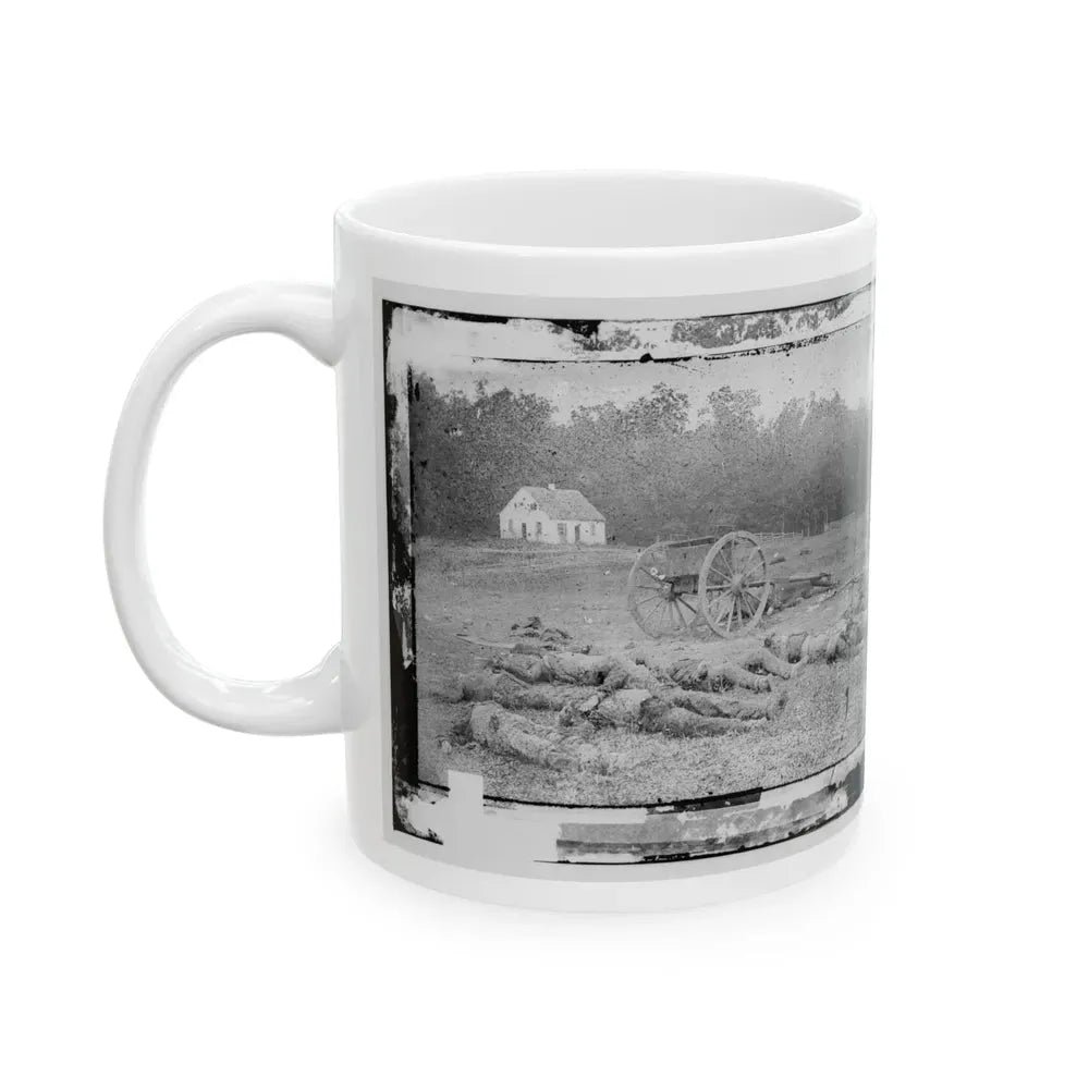 Antietam, Maryland. Field Where Sumner's Corps Charged. Bodies Of Confederate In Front Of The Dunker Church (U.S. Civil War) White Coffee Mug - Go Mug Yourself