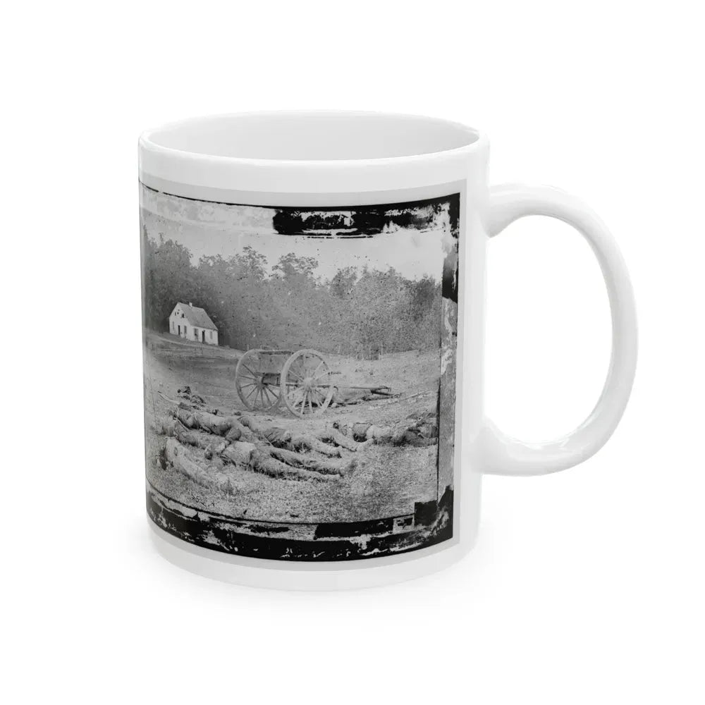 Antietam, Maryland. Field Where Sumner's Corps Charged. Bodies Of Confederate In Front Of The Dunker Church (U.S. Civil War) White Coffee Mug - Go Mug Yourself