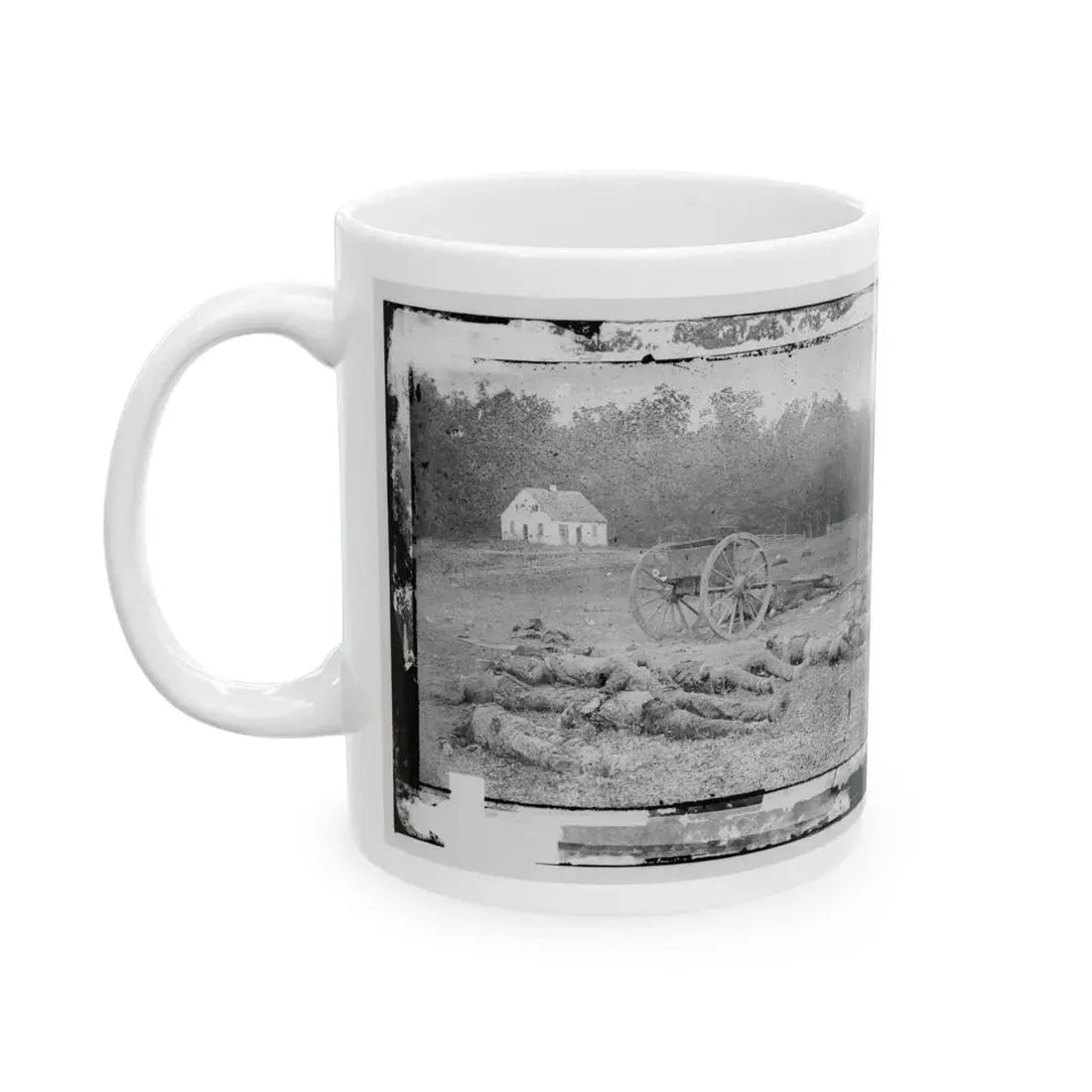 Antietam, Maryland. Field Where Sumner's Corps Charged. Bodies Of Confederate In Front Of The Dunker Church (U.S. Civil War) White Coffee Mug - Go Mug Yourself
