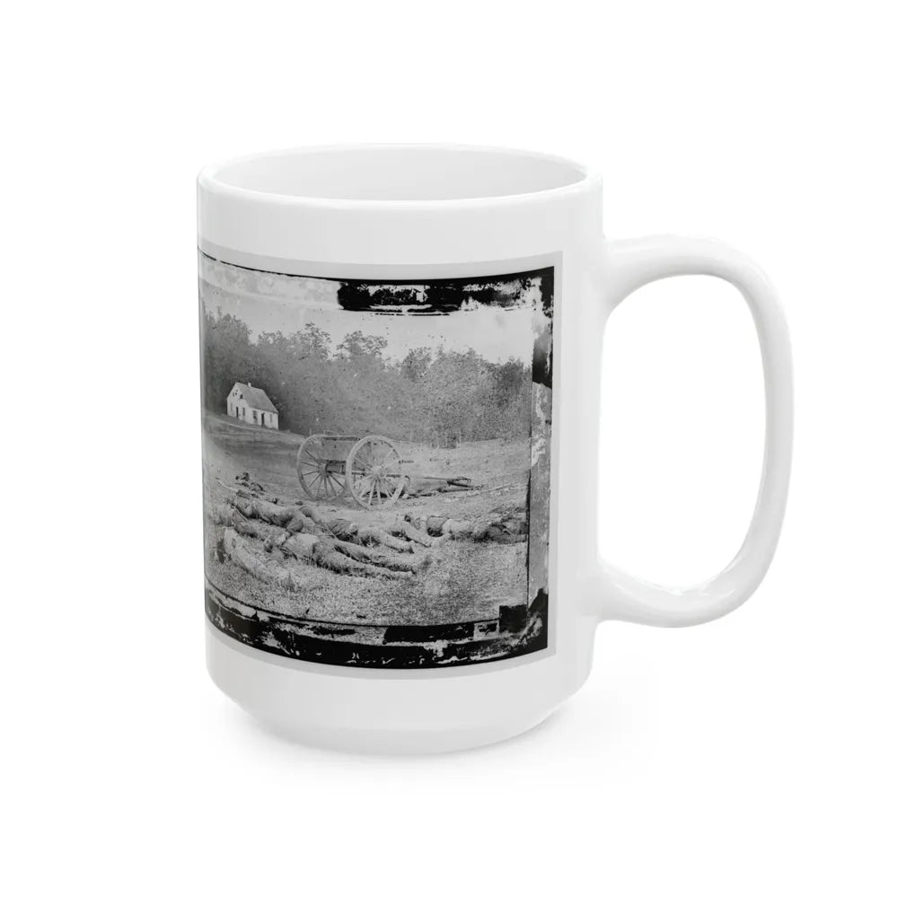 Antietam, Maryland. Field Where Sumner's Corps Charged. Bodies Of Confederate In Front Of The Dunker Church (U.S. Civil War) White Coffee Mug-Go Mug Yourself