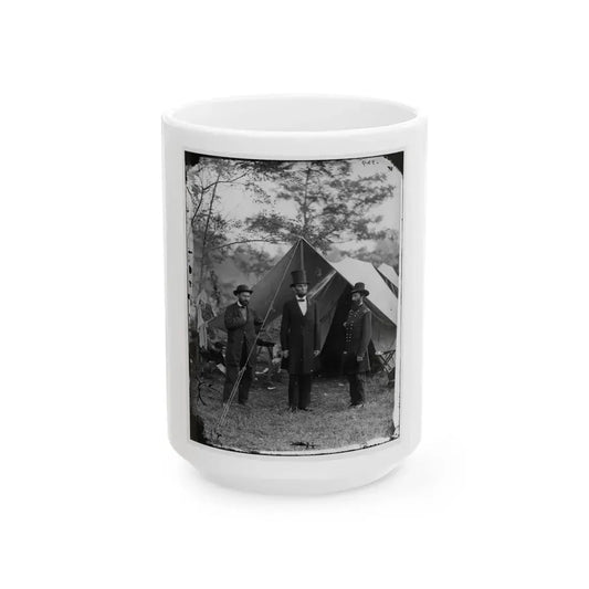 Antietam, Md. Allan Pinkerton, President Lincoln, And Maj. Gen. John A. Mcclernand; Another View (U.S. Civil War) White Coffee Mug 15oz - Go Mug Yourself