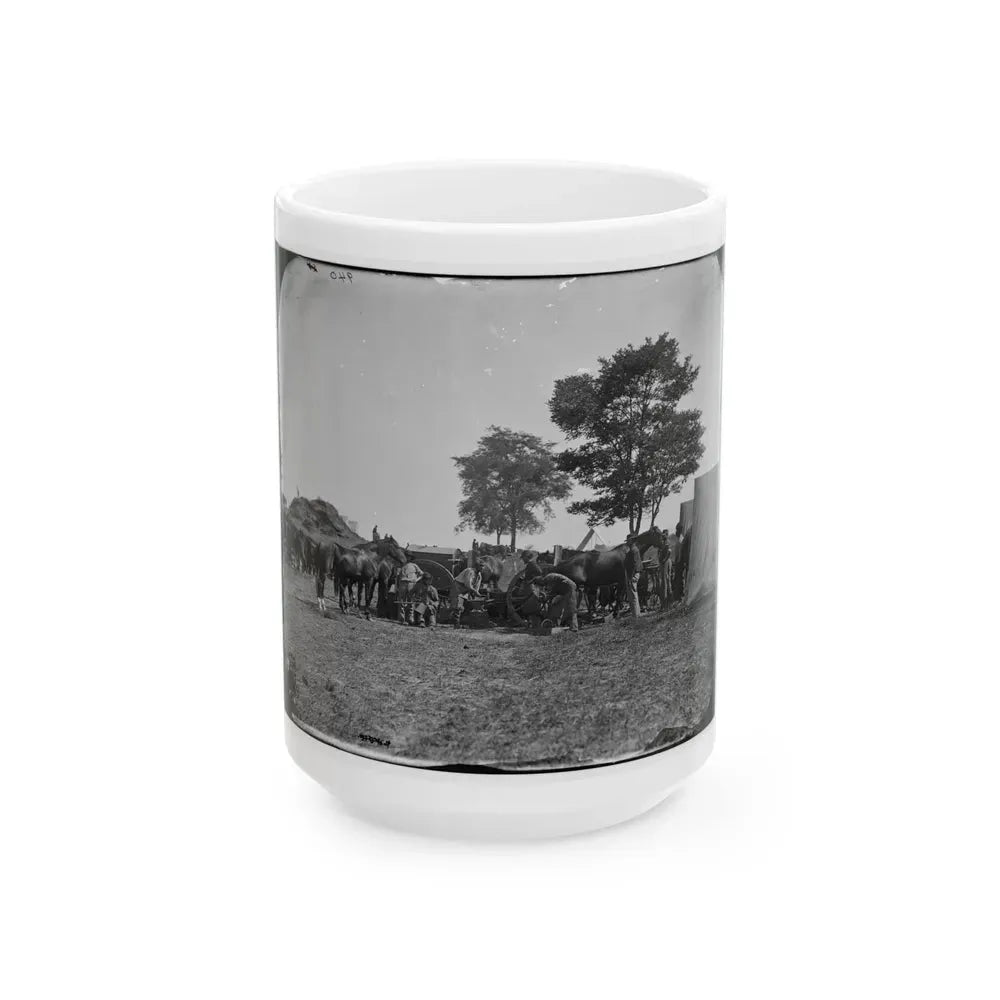 Antietam, Md. Blacksmith Shoeing Horses At Headquarters, Army Of The Potomac (U.S. Civil War) White Coffee Mug 15oz - Go Mug Yourself