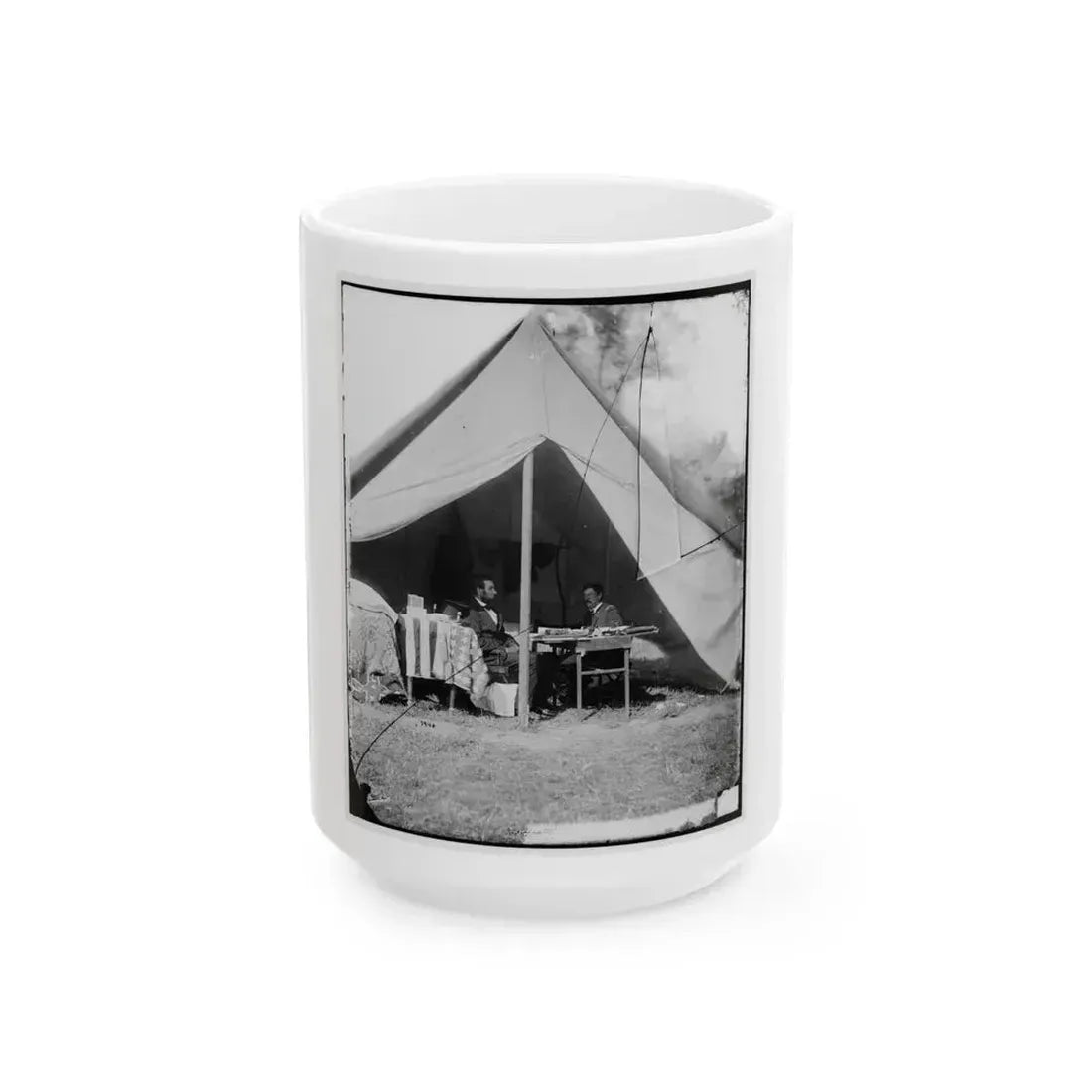 Antietam, Md. President Lincoln And Gen. George B. Mcclellan In The General's Tent (U.S. Civil War) White Coffee Mug 15oz - Go Mug Yourself