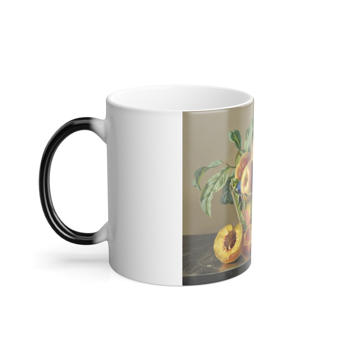 Anton Hartinger (1806-1890) Peaches, plums and apples in a glass bowl by peaches on a marble ledge - Oil-0 - Color Changing Mug 11oz-Go Mug Yourself