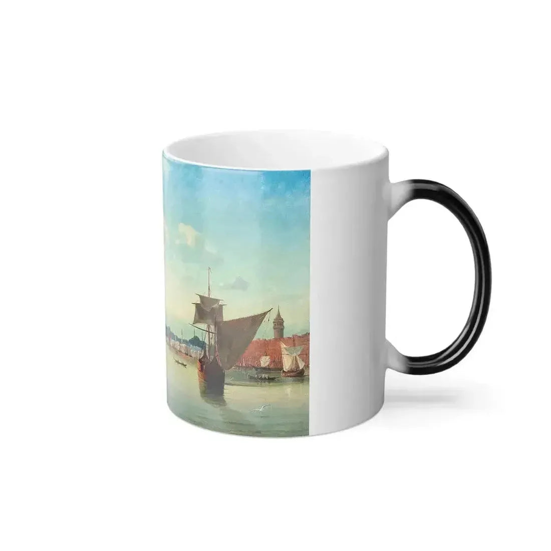 Anton Melbye (1818-1875) A View of the Port of Istanbul - Oil on Canvas 1861 - Color Changing Mug 11oz - Go Mug Yourself