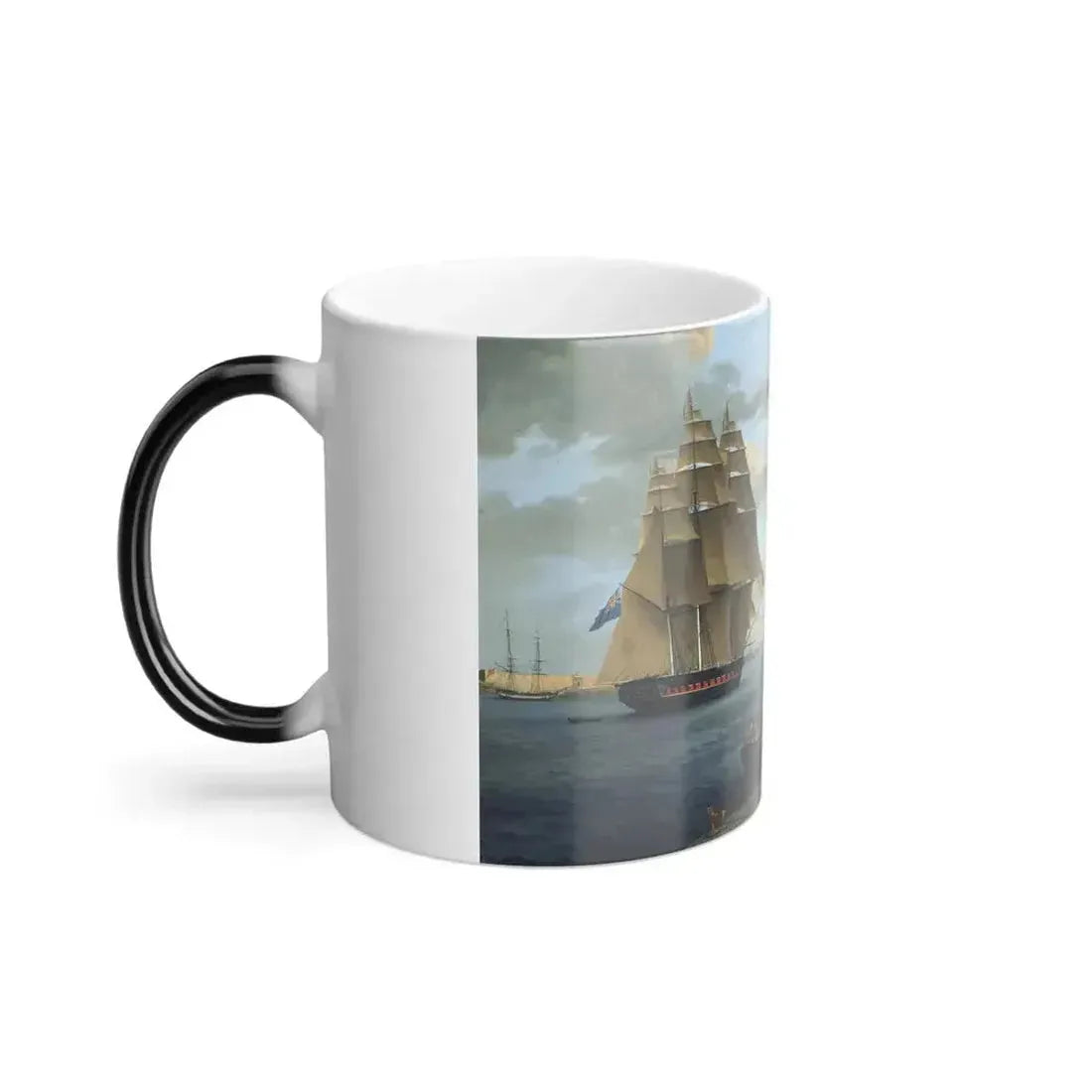Anton Schranz (1769-1839) A British Frigate Leaving Port Mahon, Minorca - Oil on Canvas - Color Changing Mug 11oz - Go Mug Yourself