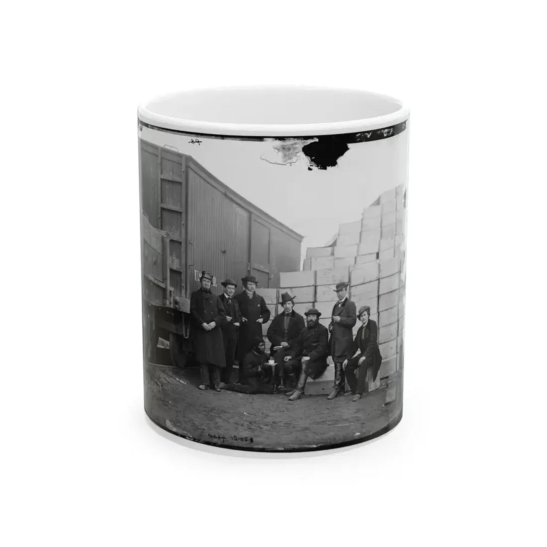 Aquia Creek Landing, Va. Clerks Of The Commissary Depot By Railroad Car And Packing Cases (U.S. Civil War) White Coffee Mug 11oz - Go Mug Yourself