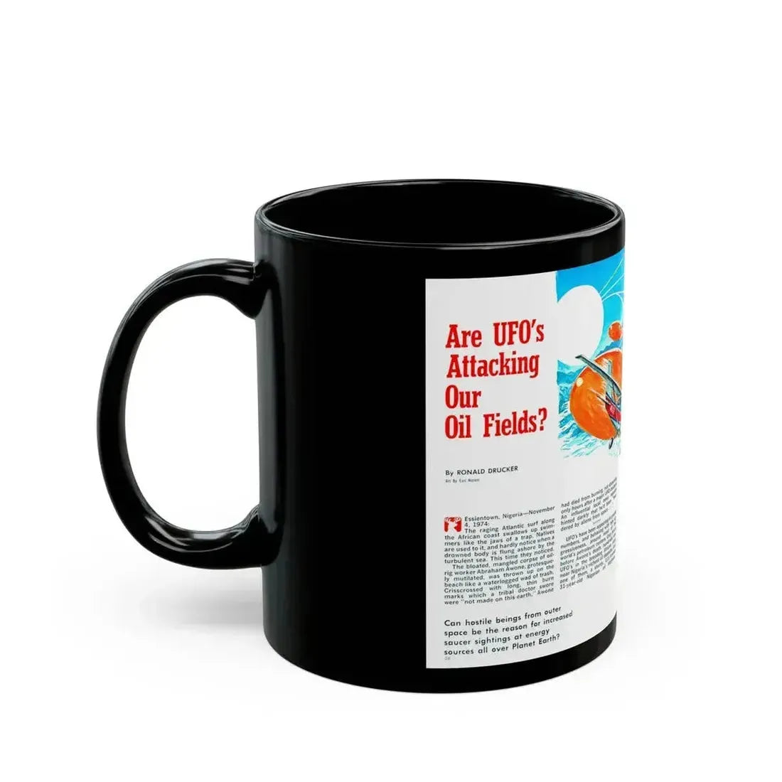Are UFO's Attacking Our Oil Fields, Stag magazine, May 1975 - Black Coffee Mug - Go Mug Yourself