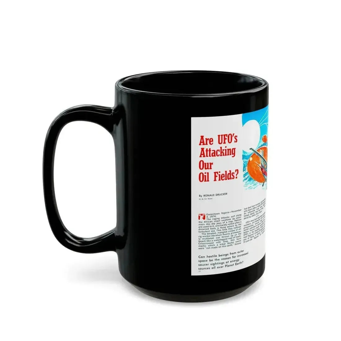 Are UFO's Attacking Our Oil Fields, Stag magazine, May 1975 - Black Coffee Mug - Go Mug Yourself