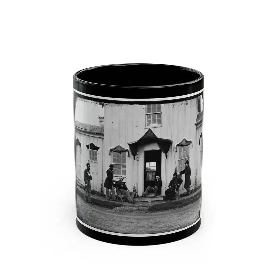 Arlington, Va. Capt. Nevins And Officers In Front Of Headquarters, Fort Whipple; Mourning Crepe Drawn Over Doors And Windows (U.S. Civil War) Black Coffee Mug 11oz - Go Mug Yourself