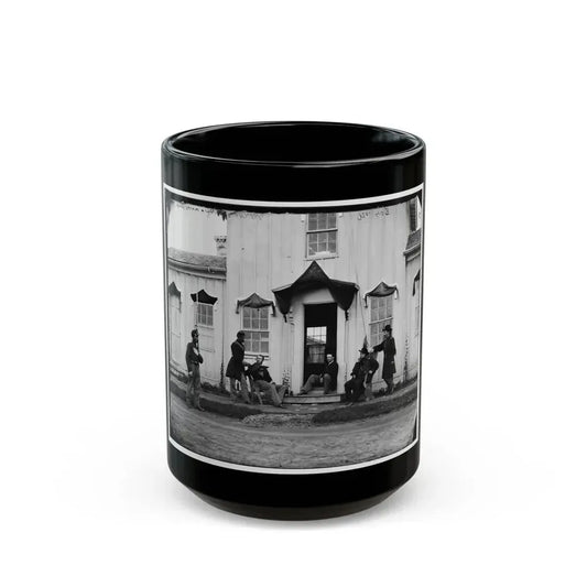 Arlington, Va. Capt. Nevins And Officers In Front Of Headquarters, Fort Whipple; Mourning Crepe Drawn Over Doors And Windows (U.S. Civil War) Black Coffee Mug 15oz - Go Mug Yourself