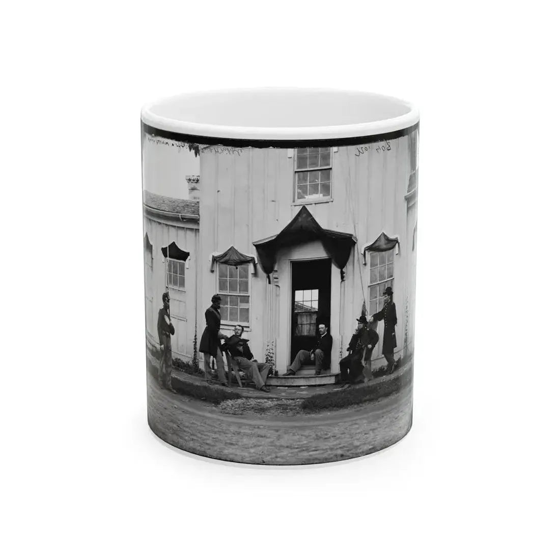 Arlington, Va. Capt. Nevins And Officers In Front Of Headquarters, Fort Whipple; Mourning Crepe Drawn Over Doors And Windows (U.S. Civil War) White Coffee Mug 11oz - Go Mug Yourself