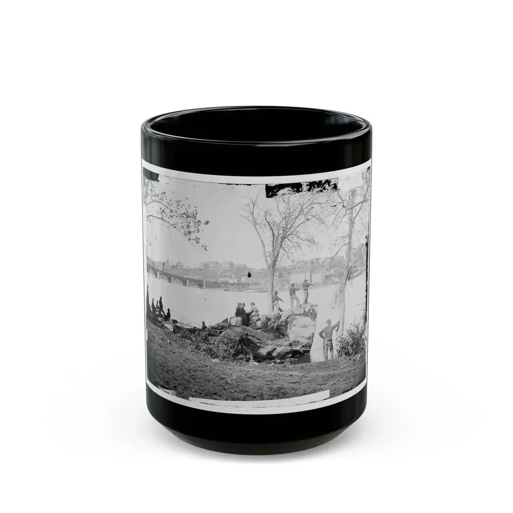 Arlington, Virginia. Georgetown Aqueduct From Virginia Side Of Potomac With Georgetown University In Background (U.S. Civil War) Black Coffee Mug 15oz - Go Mug Yourself