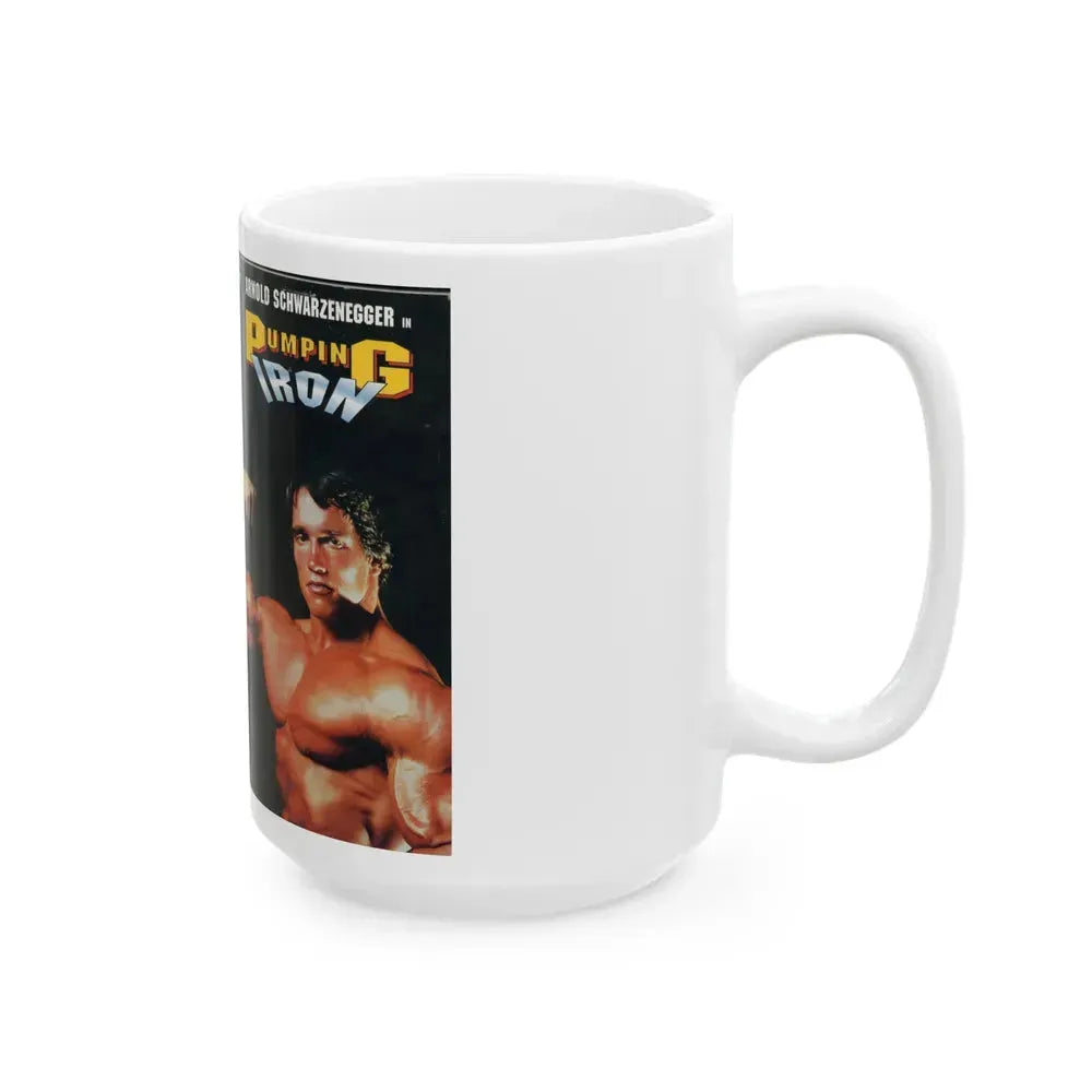 ARNOLD SCHWARZENEGGER IN PUMPING IRON (VHS COVER) - White Coffee Mug - Go Mug Yourself