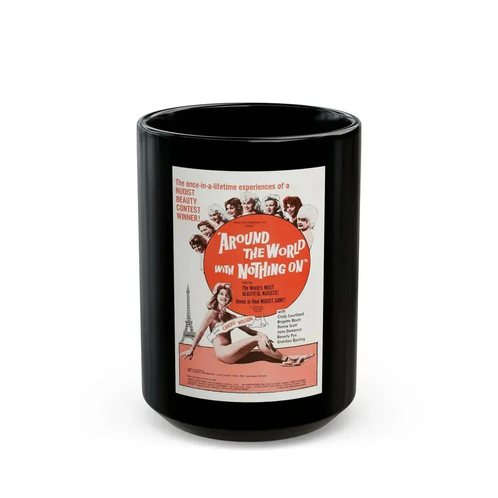 AROUND THE WORLD WITH NOTHING ON 1963 Movie Poster - Black Coffee Mug 15oz - Go Mug Yourself