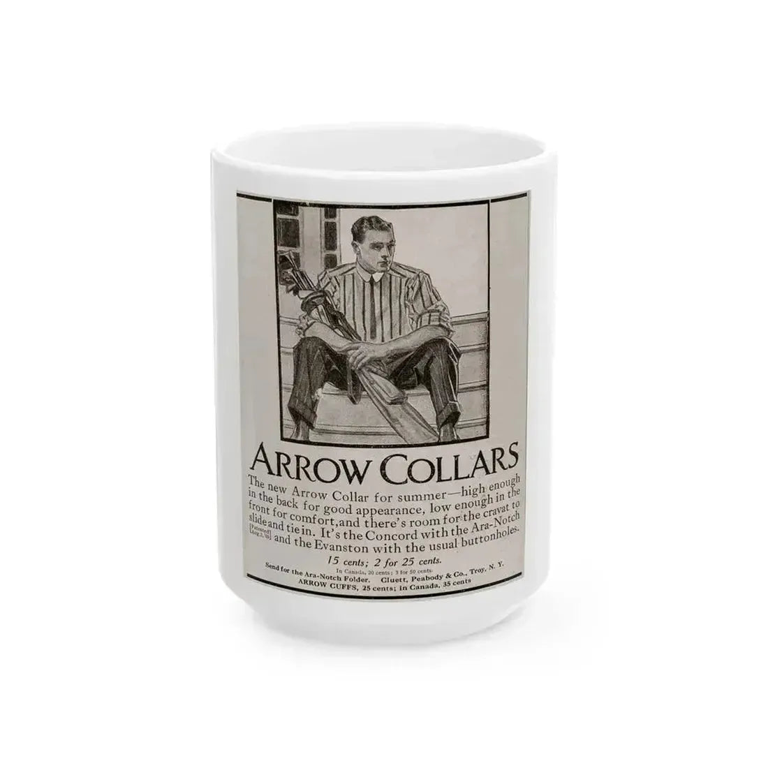 Arrow Collars Magazine Ad, Life magazine, March 24, 1910 - White Coffee Mug 15oz - Go Mug Yourself