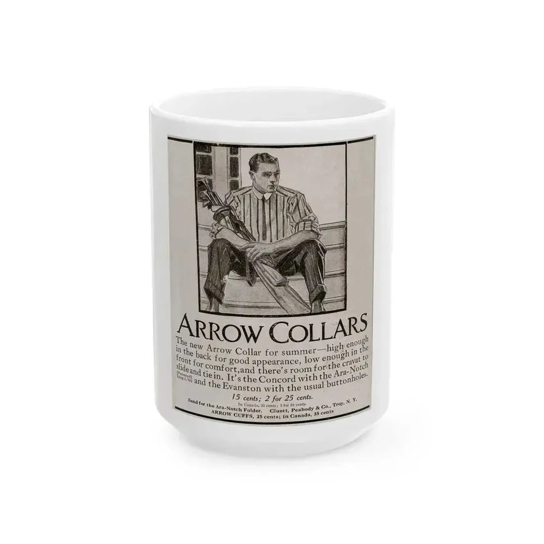 Arrow Collars Magazine Ad, Life magazine, March 24, 1910 - White Coffee Mug 15oz - Go Mug Yourself